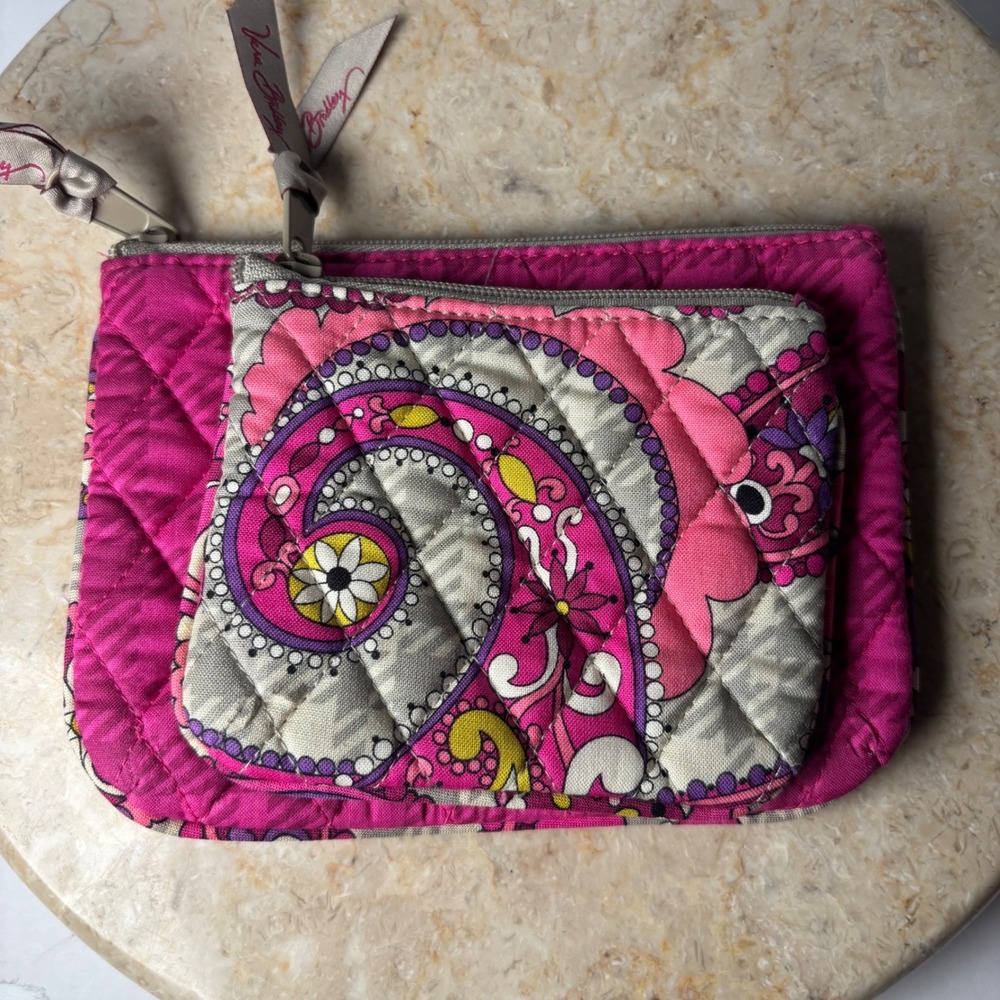 Vera Bradley Pouch Set OS Pink Purple Quilted Paisley Coin Cosmetic Bags